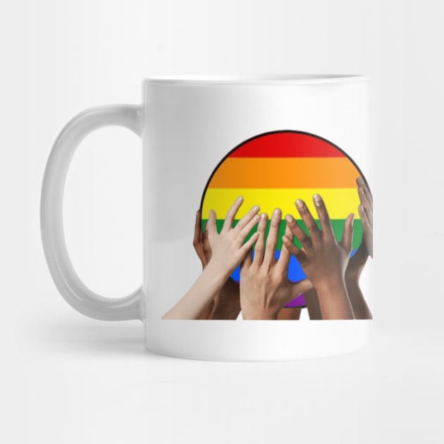 Gay Pride Hands holding up Rainbow Globe by Battlefoxx Living Earth